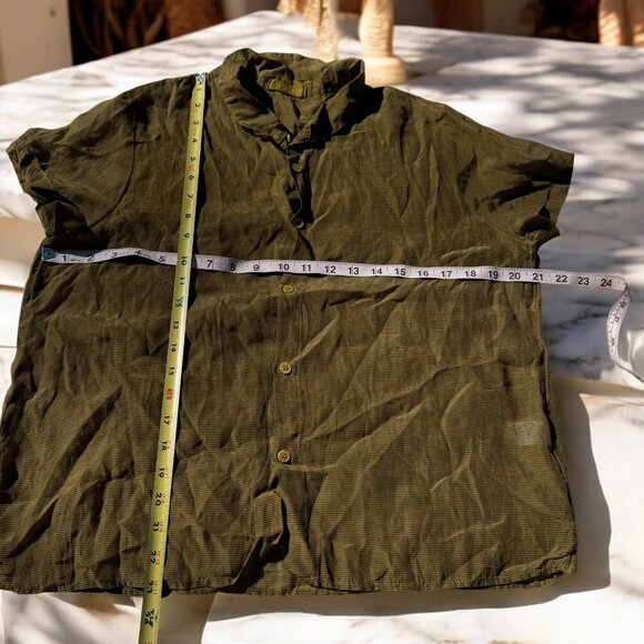 CP Shades Green Cotton Silk Button Down Top Blouse Size Medium Short Sleeves - Picture 6 of 10